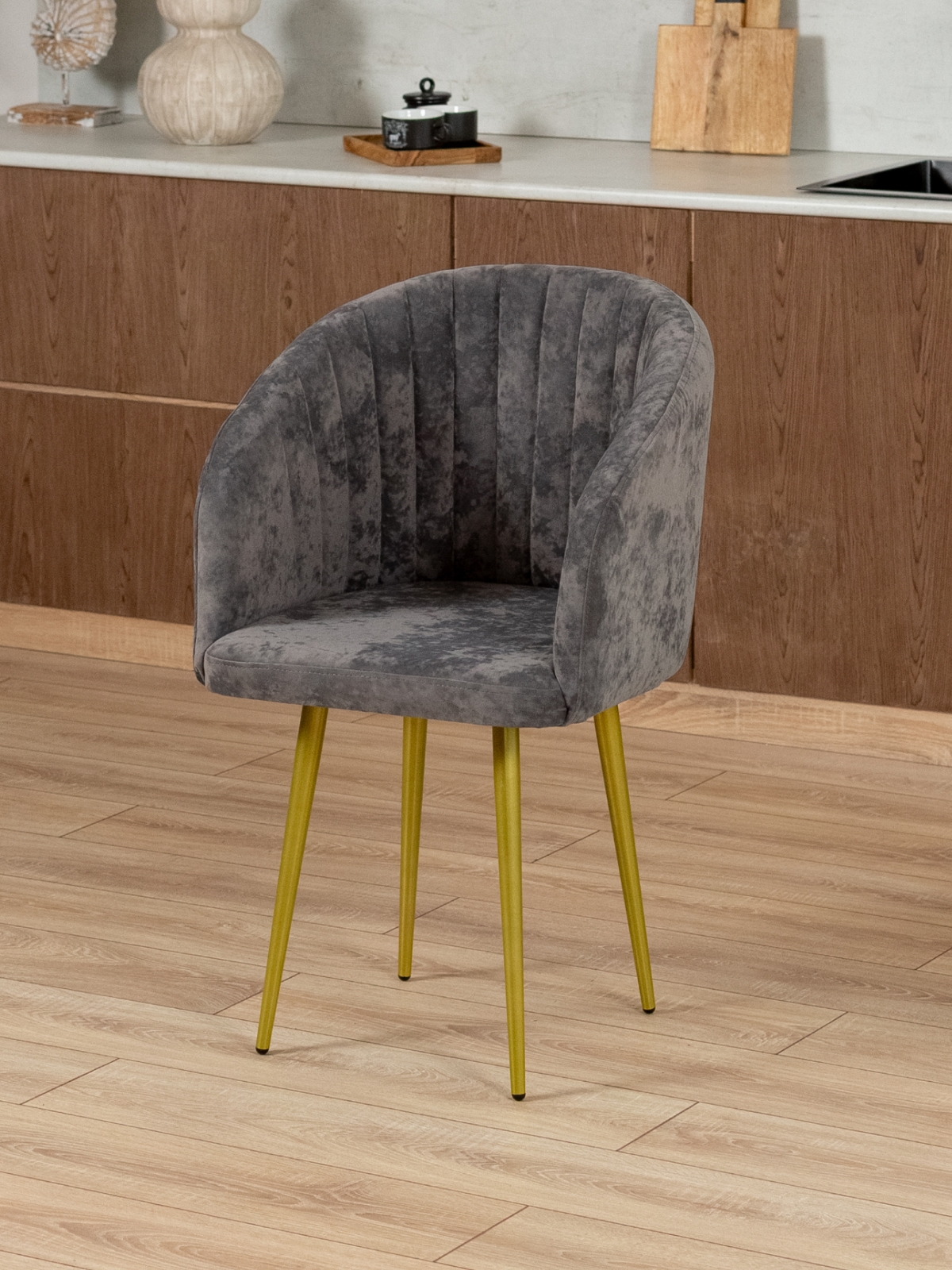 Стул Карибу велюр золотой/серый