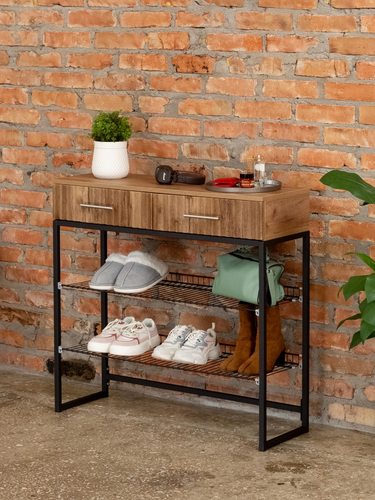 Обувница с фрезерованными фасадами Коди черный/амаретто