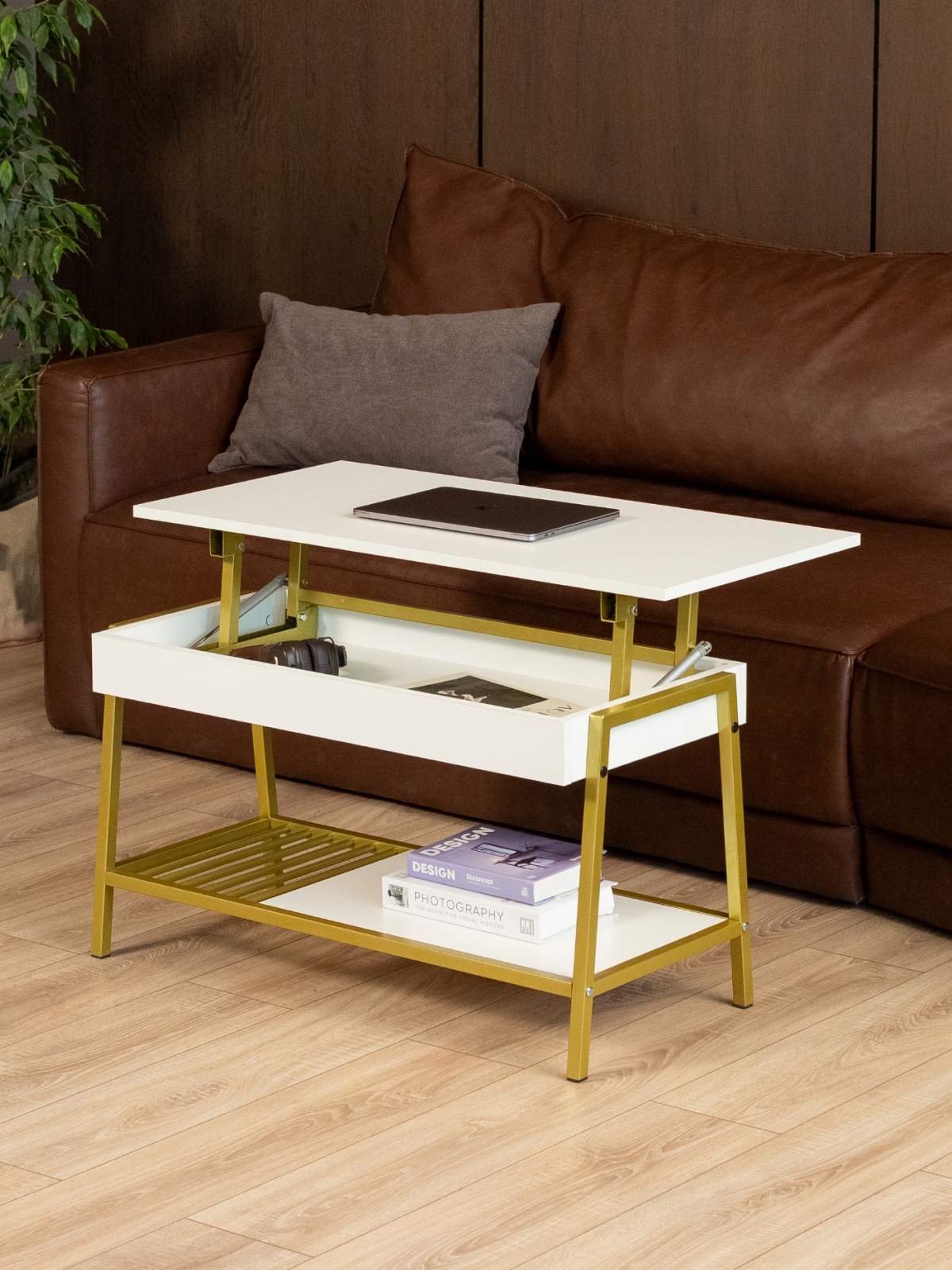 Журнальный стол-трансформер Шуда золотой/белый