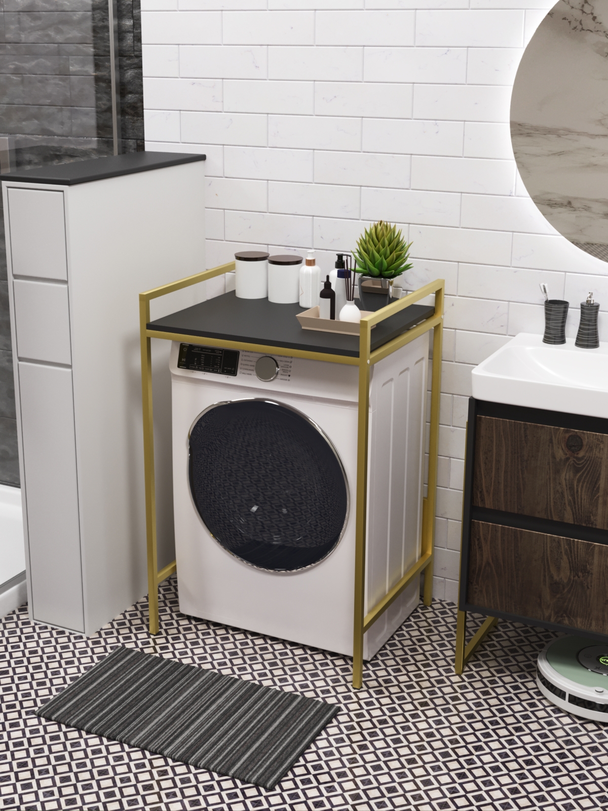 Стеллаж для стиральной сушильной машин Шексна золотой/черный