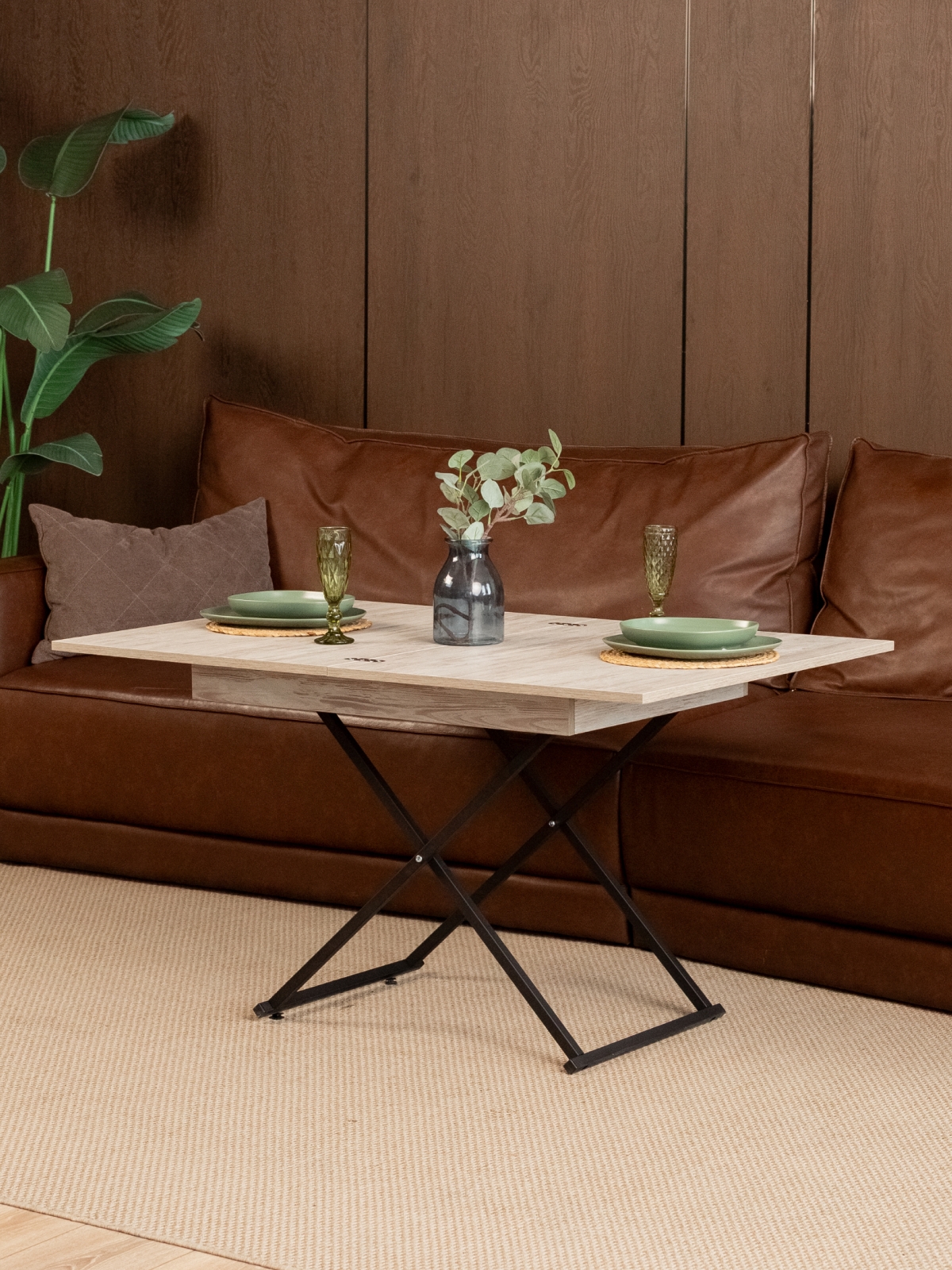 Стол трансформер лофт для гостиной Кемь черный/кашемир