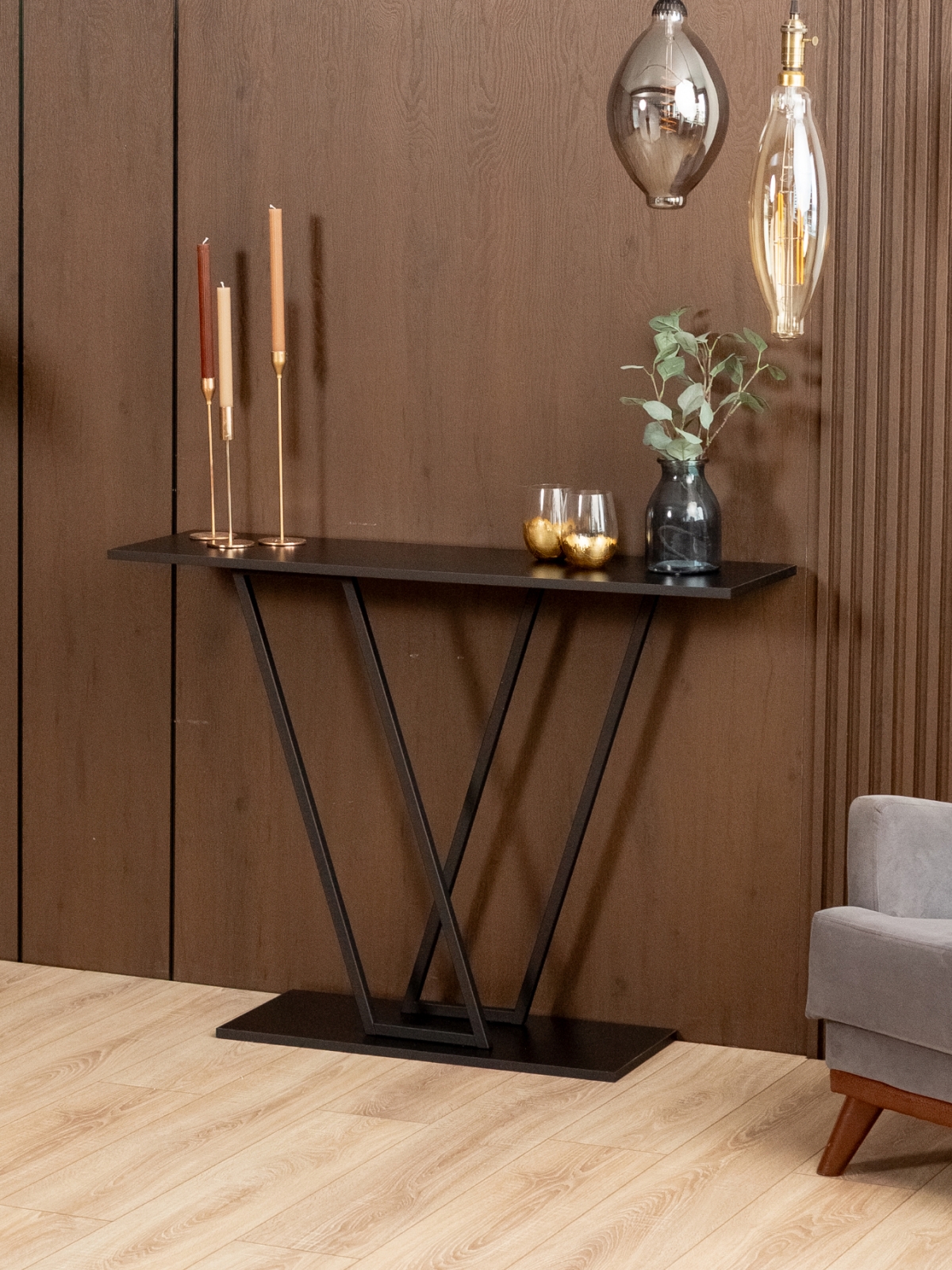 Консольный столик в прихожую лофт Чарко черный/черный