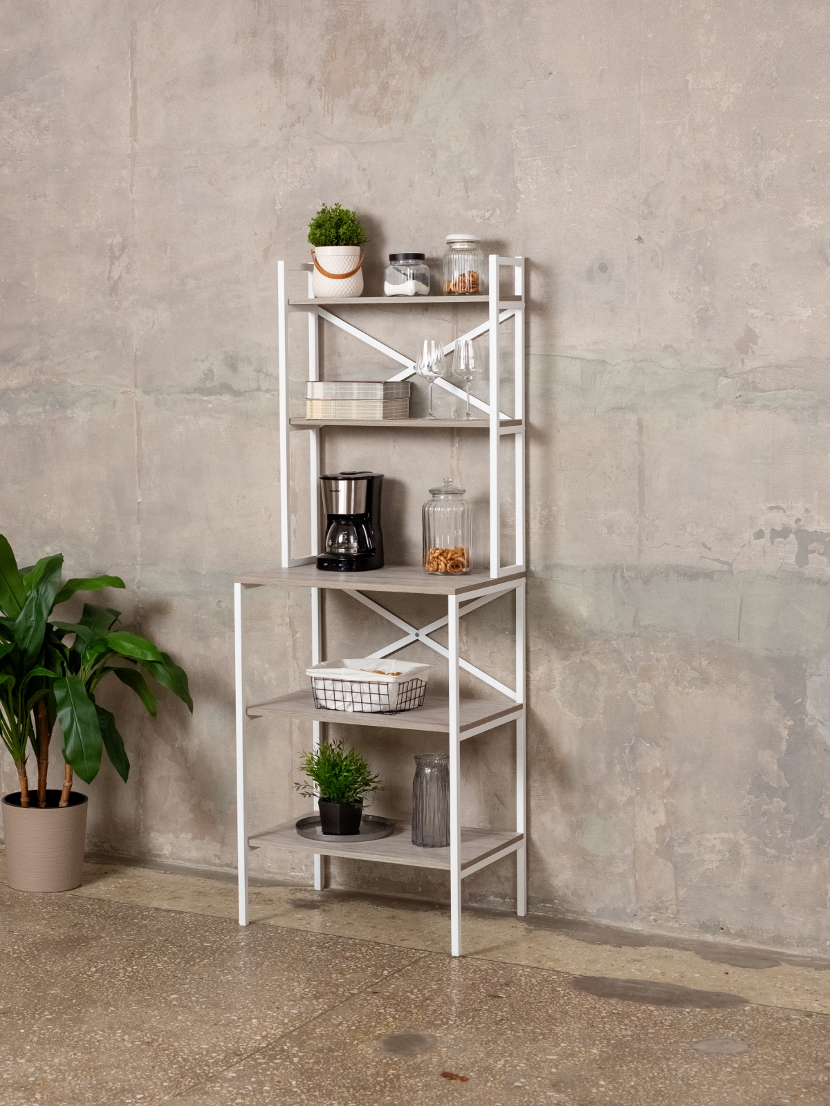 Стеллаж на кухню для микроволновки металлический лофт Истра белый/кашемир