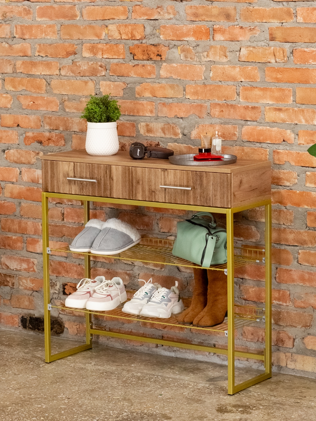 Обувница с фрезерованными фасадами Коди золотой/амаретто