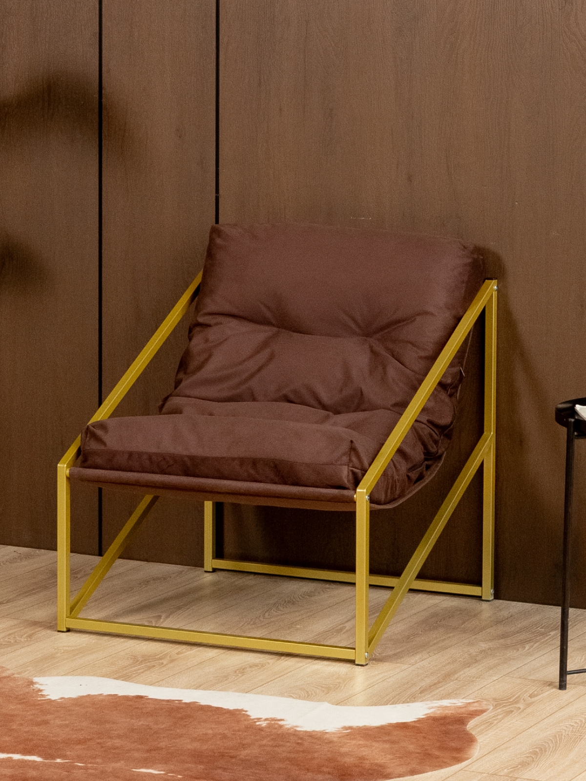 Кресло в стиле лофт Сена велюр золотой/коричневый