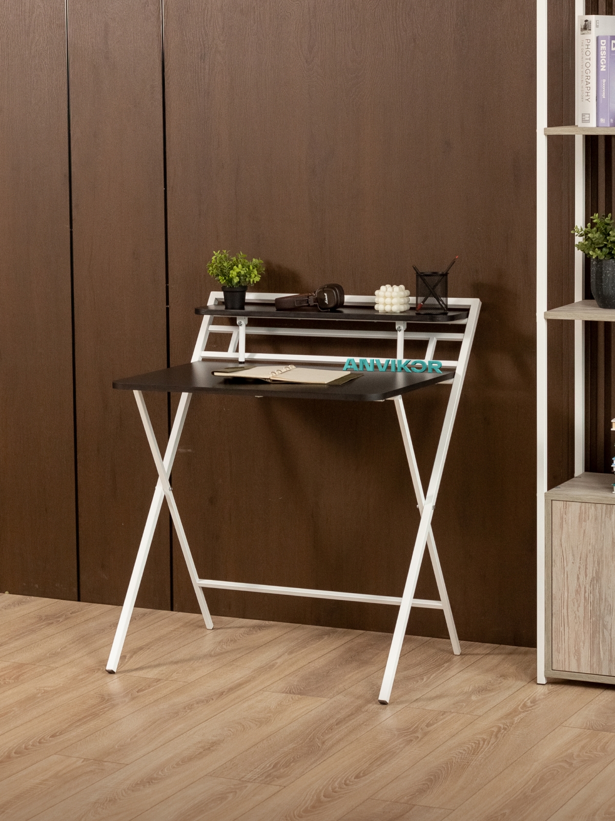 Стол складной письменный Симетo белый/черный