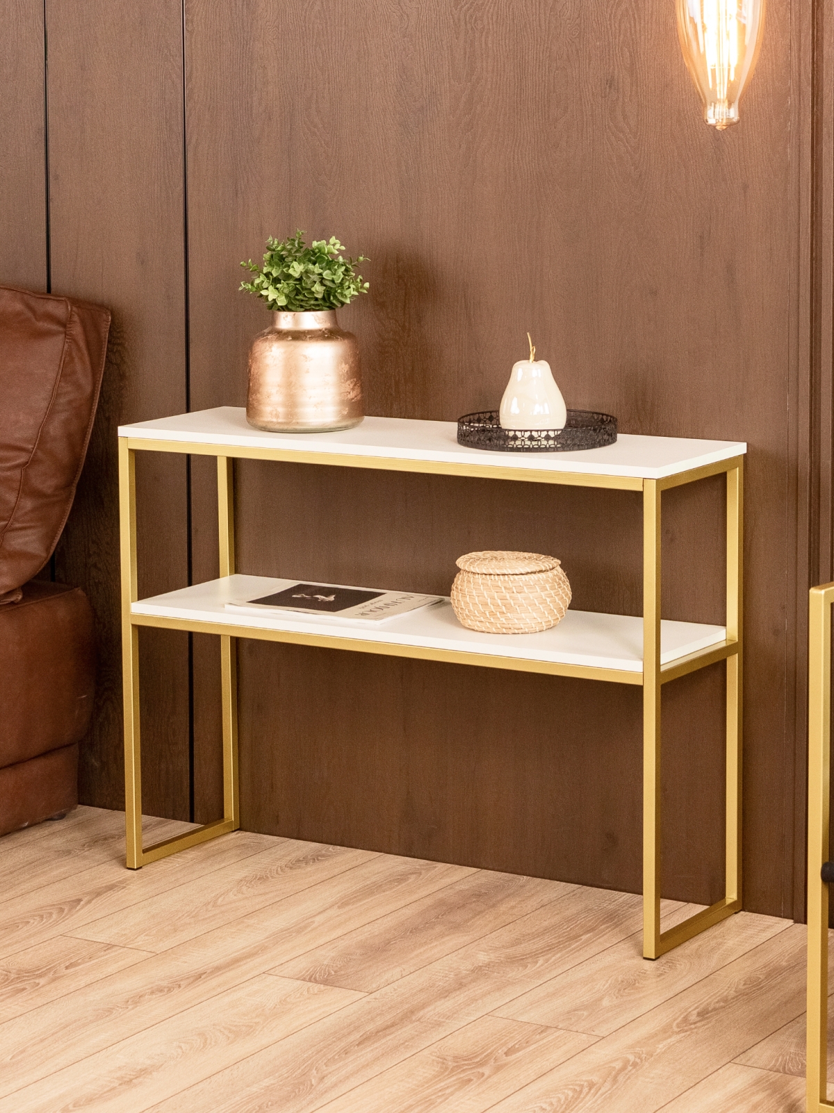 Туалетный консольный столик в стиле лофт Вакка золотой/белый