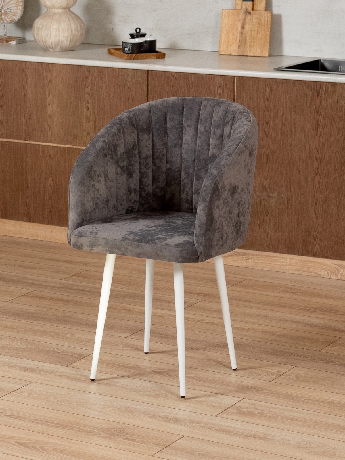 Стул Карибу велюр белый/серый