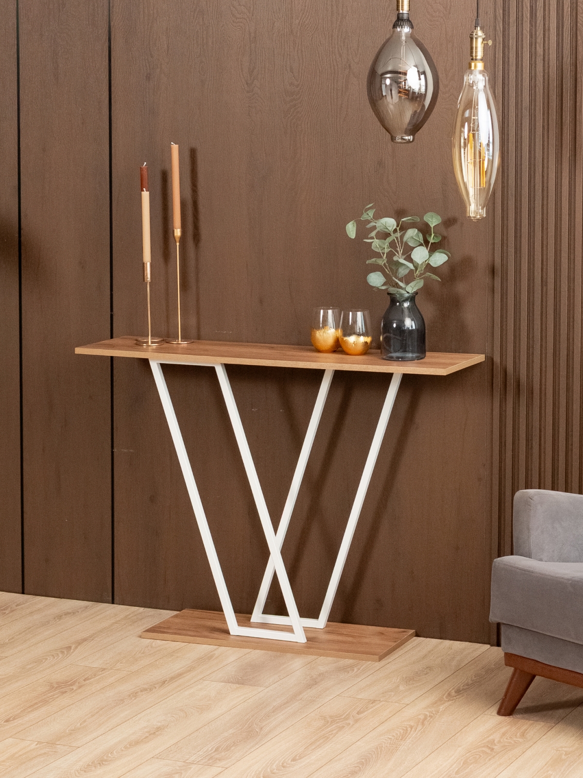 Консольный столик в прихожую лофт Чарко белый/амаретто