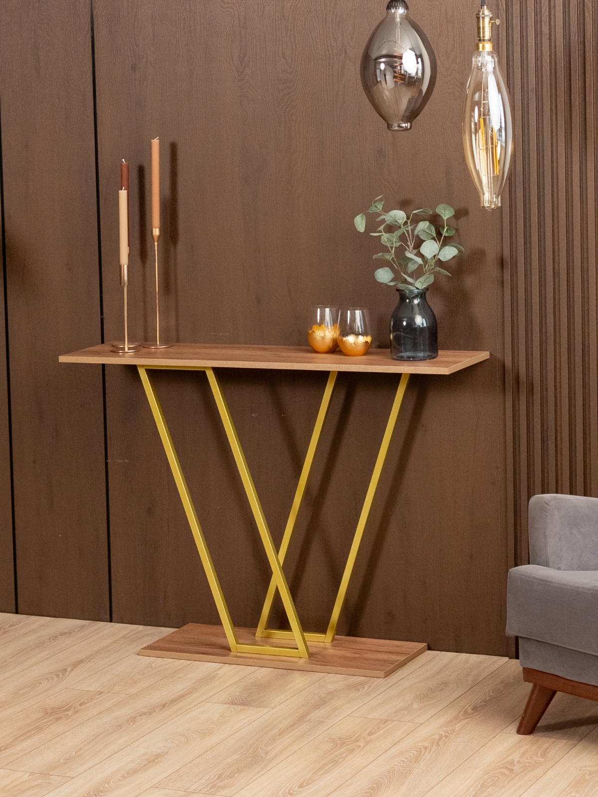 Консольный столик в прихожую лофт Чарко золотой/амаретто