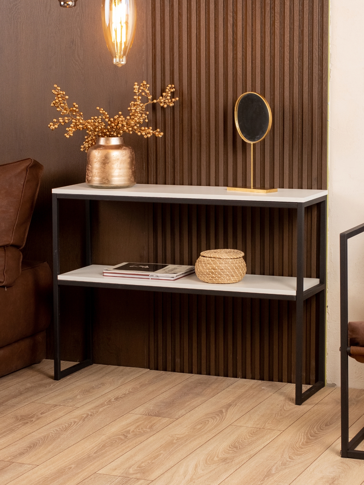 Туалетный консольный столик в стиле лофт Вакка черный/белый