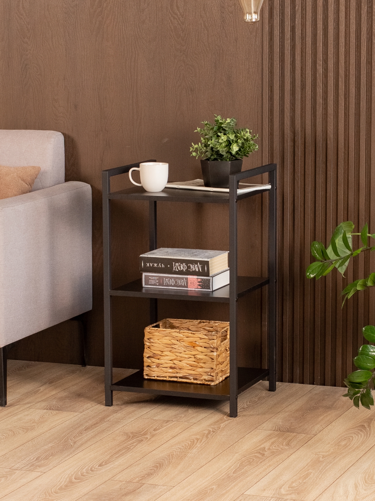 Стеллаж металлический лофт с полками Двина черный/черный