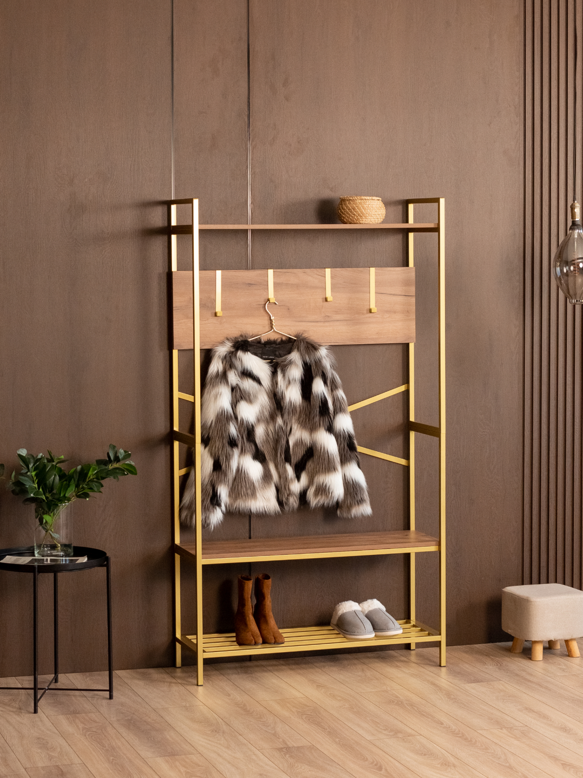 Вешалка напольная в прихожую лофт Татта золотой/кашемир