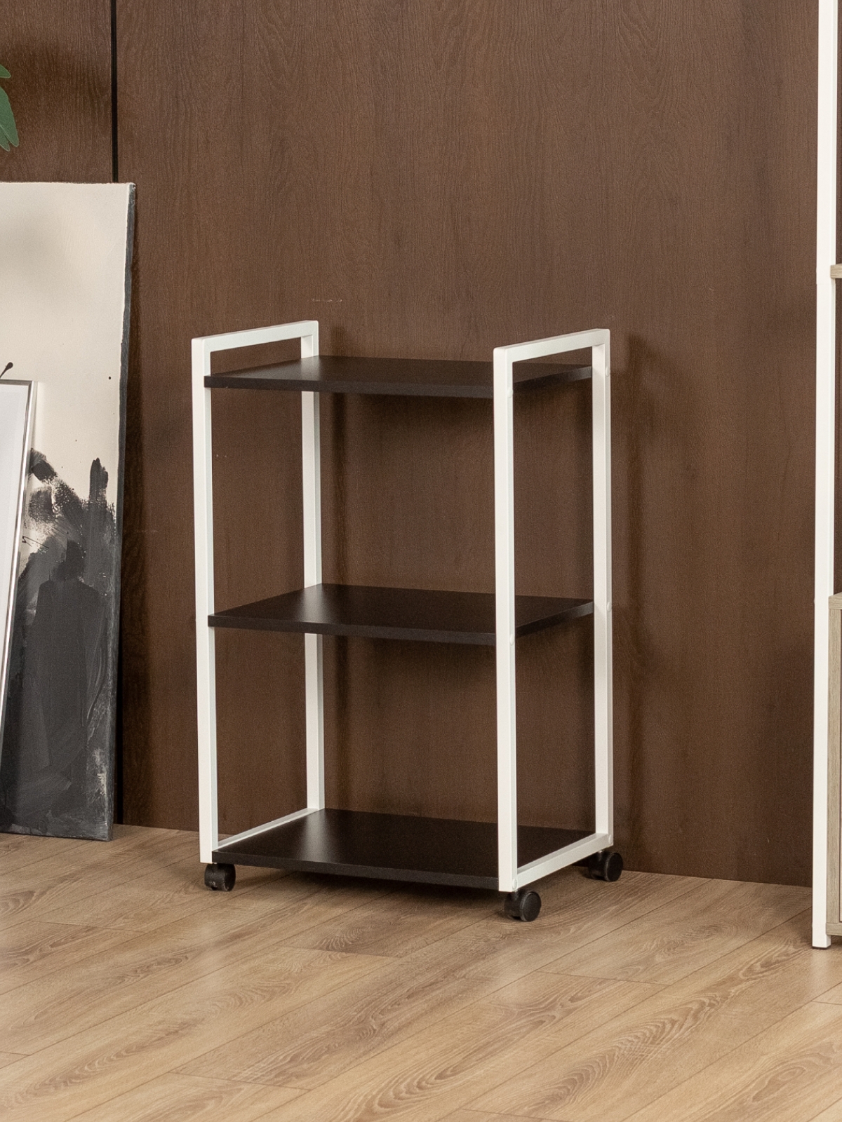 Косметологическая тележка трехъярусная на колесиках Амур белый/черный