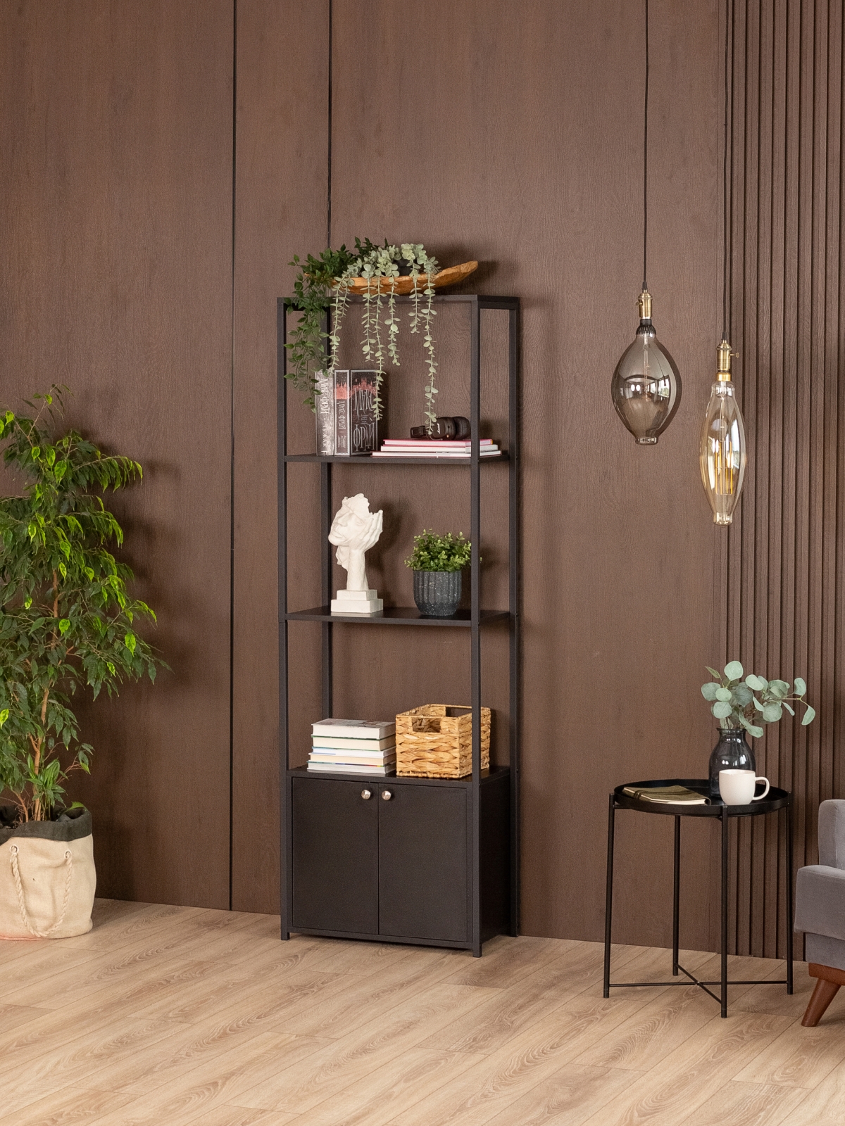 Стеллаж с тумбой и 3 полками Семуа черный/черный