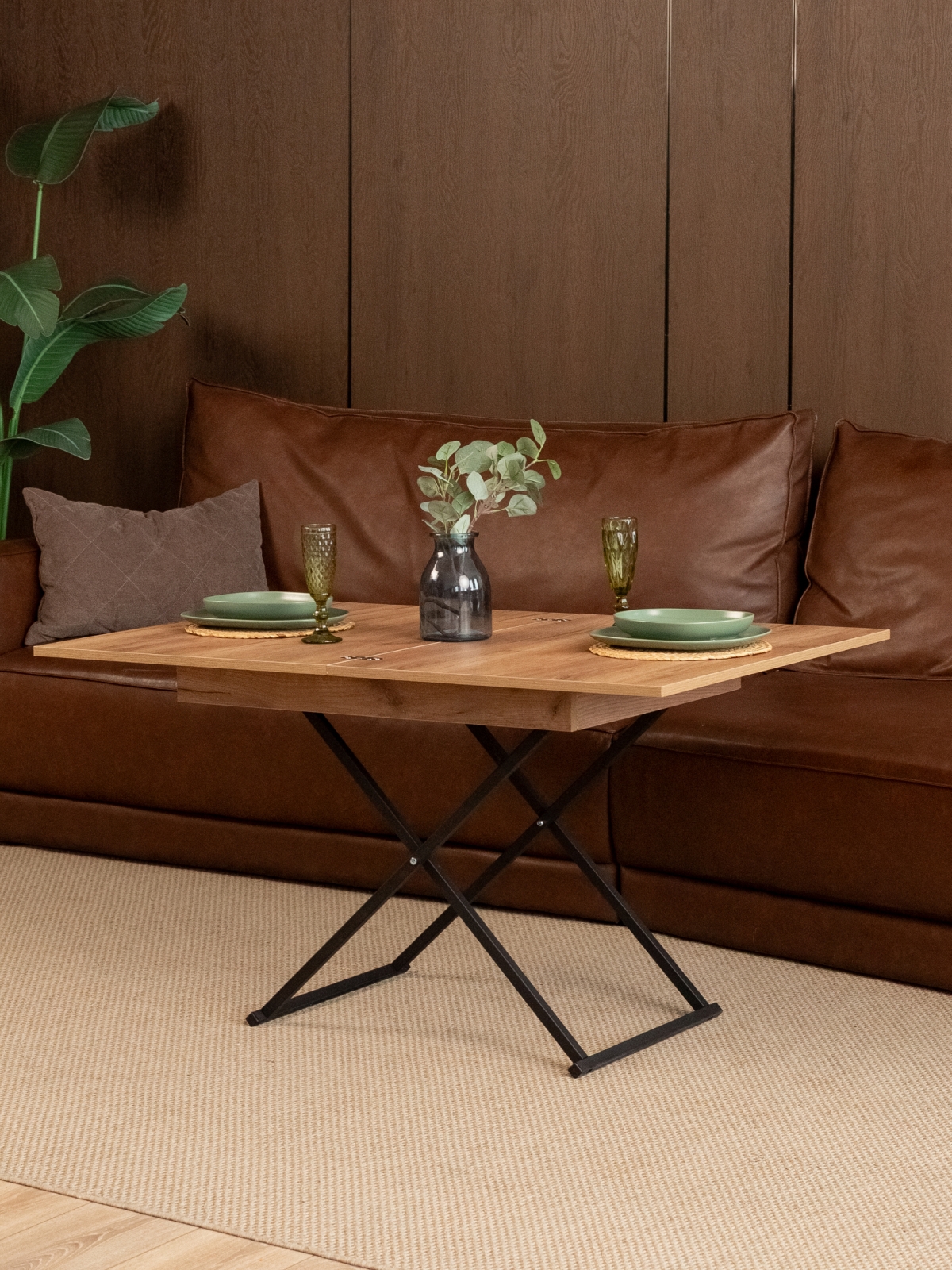 Стол трансформер лофт для гостиной Кемь черный/амаретто