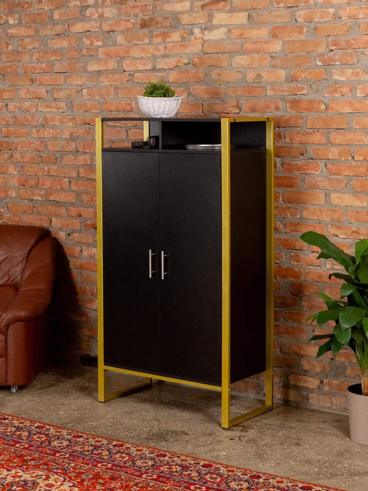 Шкаф с полками Геллес золотой/черный