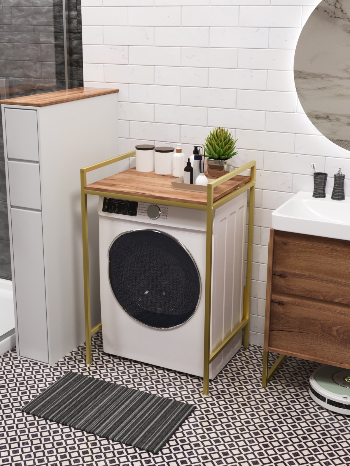 Стеллаж для стиральной сушильной машин Шексна золотой/амаретто