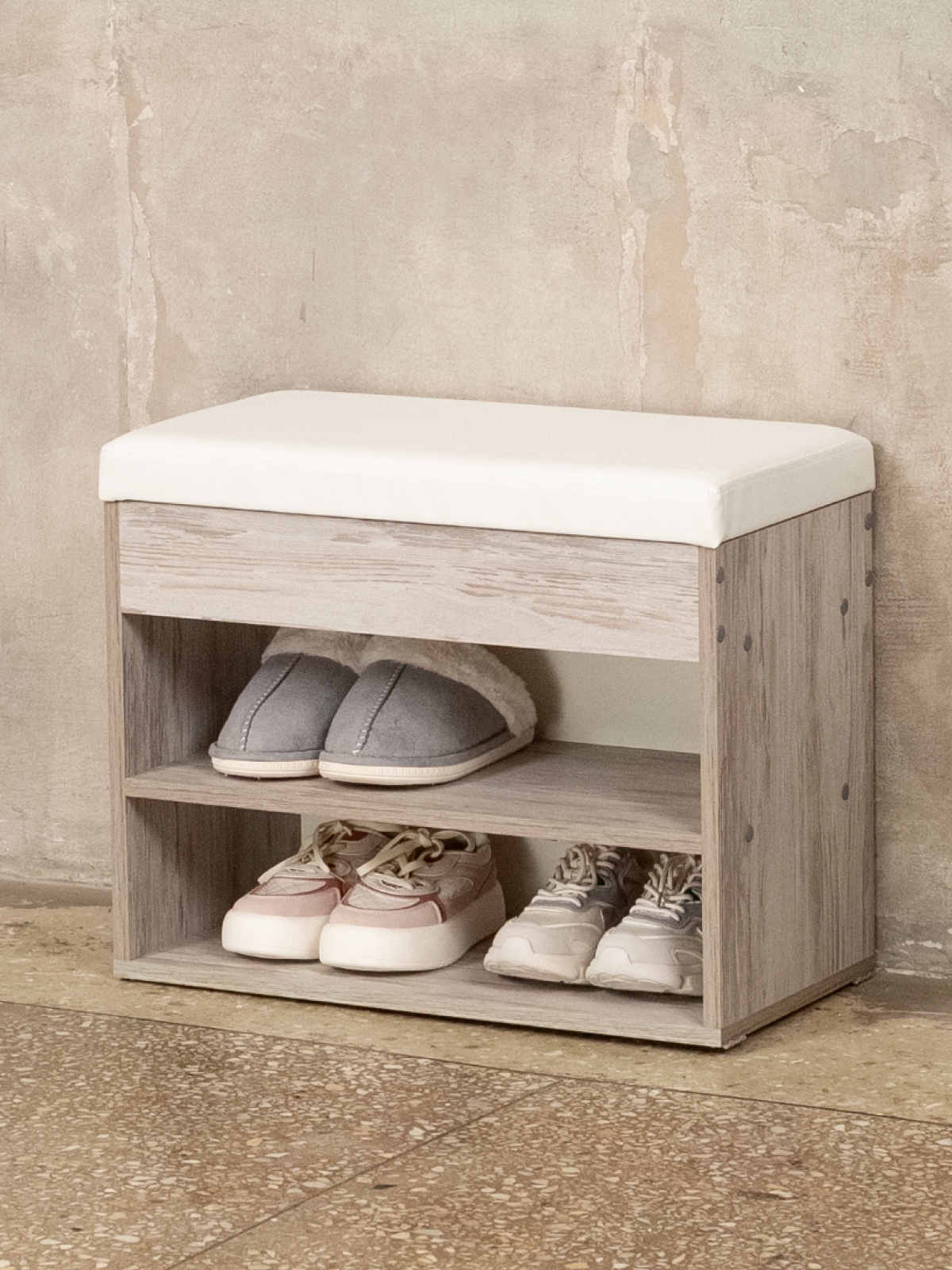 Обувница в прихожую с мягким сиденьем Рона кашемир/белый