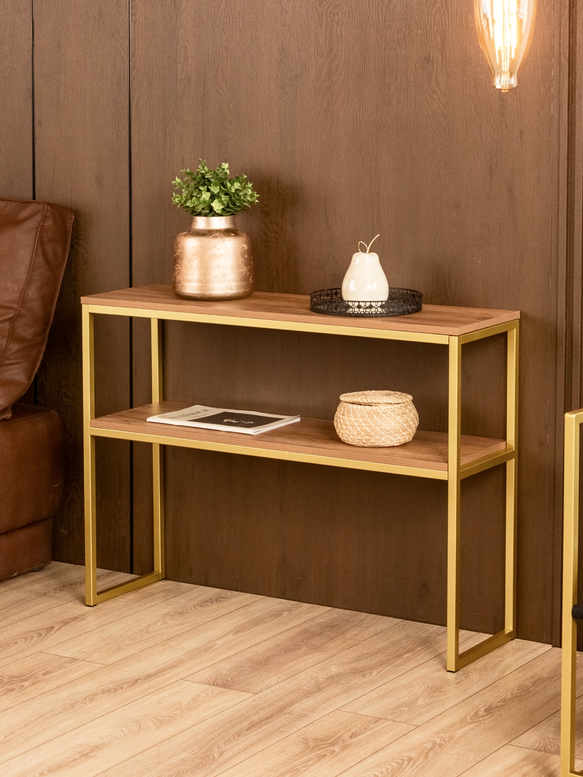 Туалетный консольный столик в стиле лофт Вакка золотой/амаретто