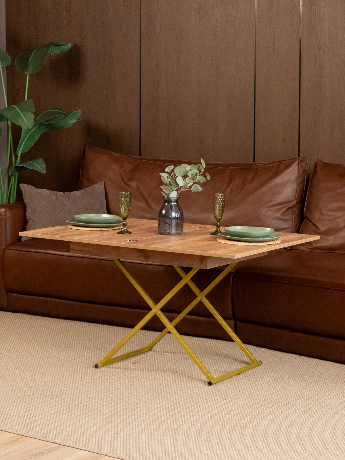 Стол трансформер лофт для гостиной Кемь золотой/амаретто