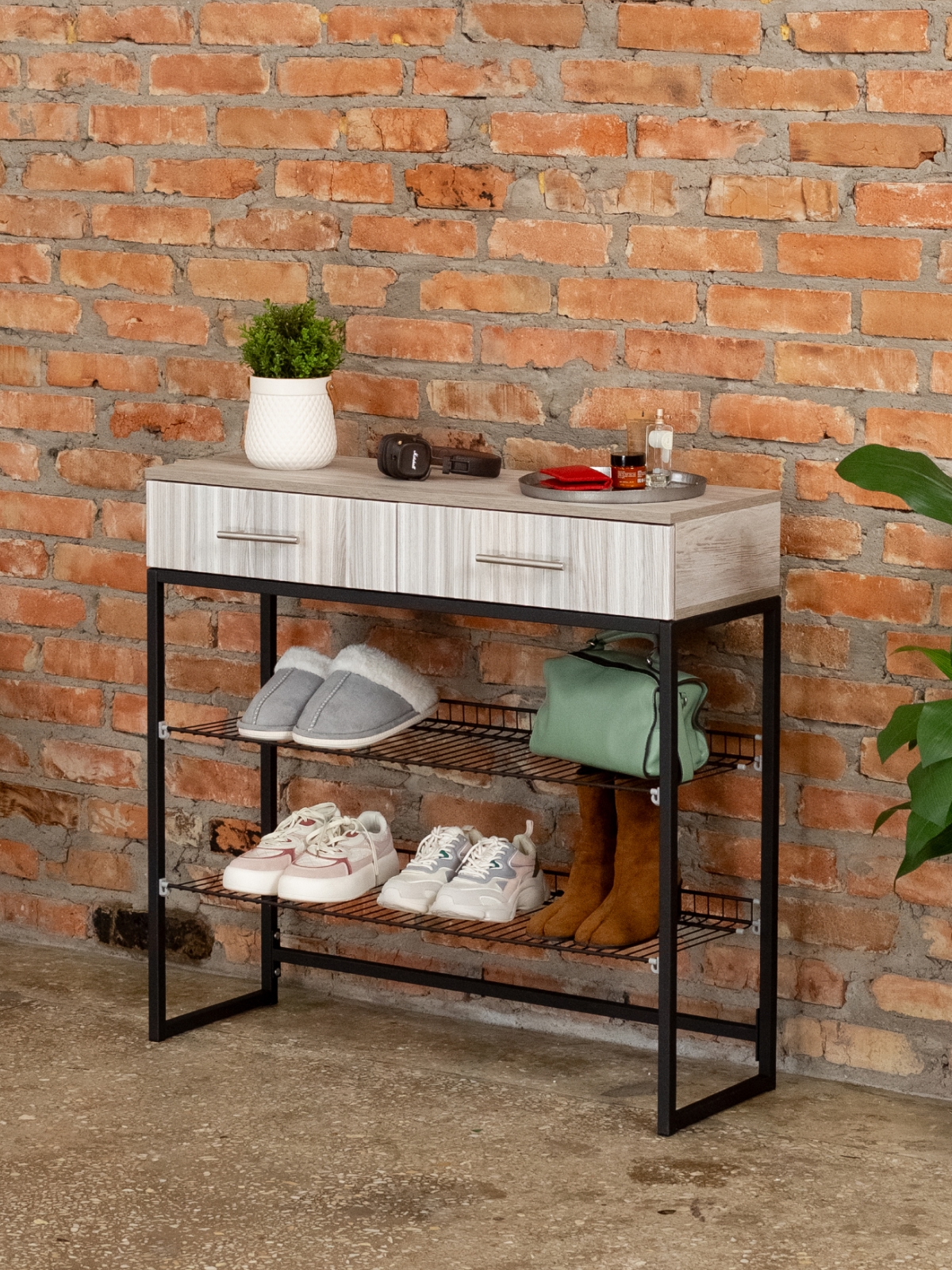 Обувница с фрезерованными фасадами Коди черный/кашемир