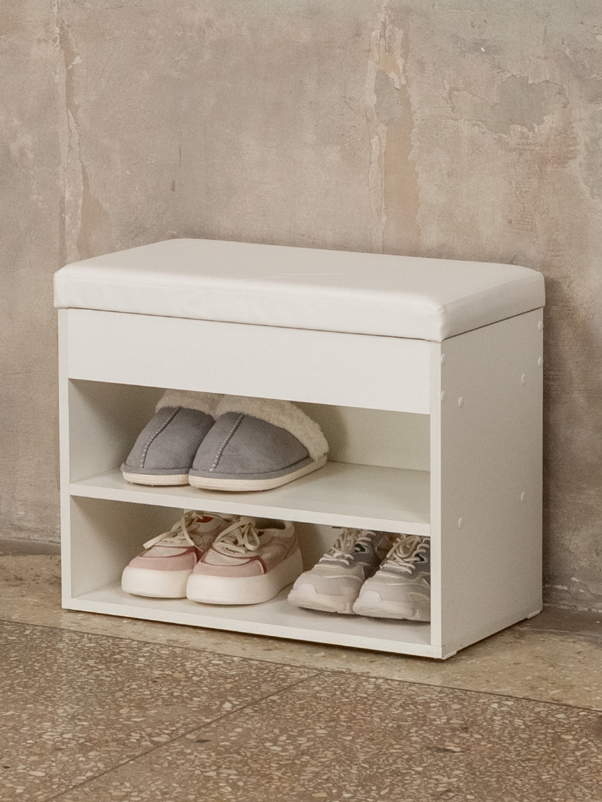 Обувница в прихожую с мягким сиденьем Рона белый/белый