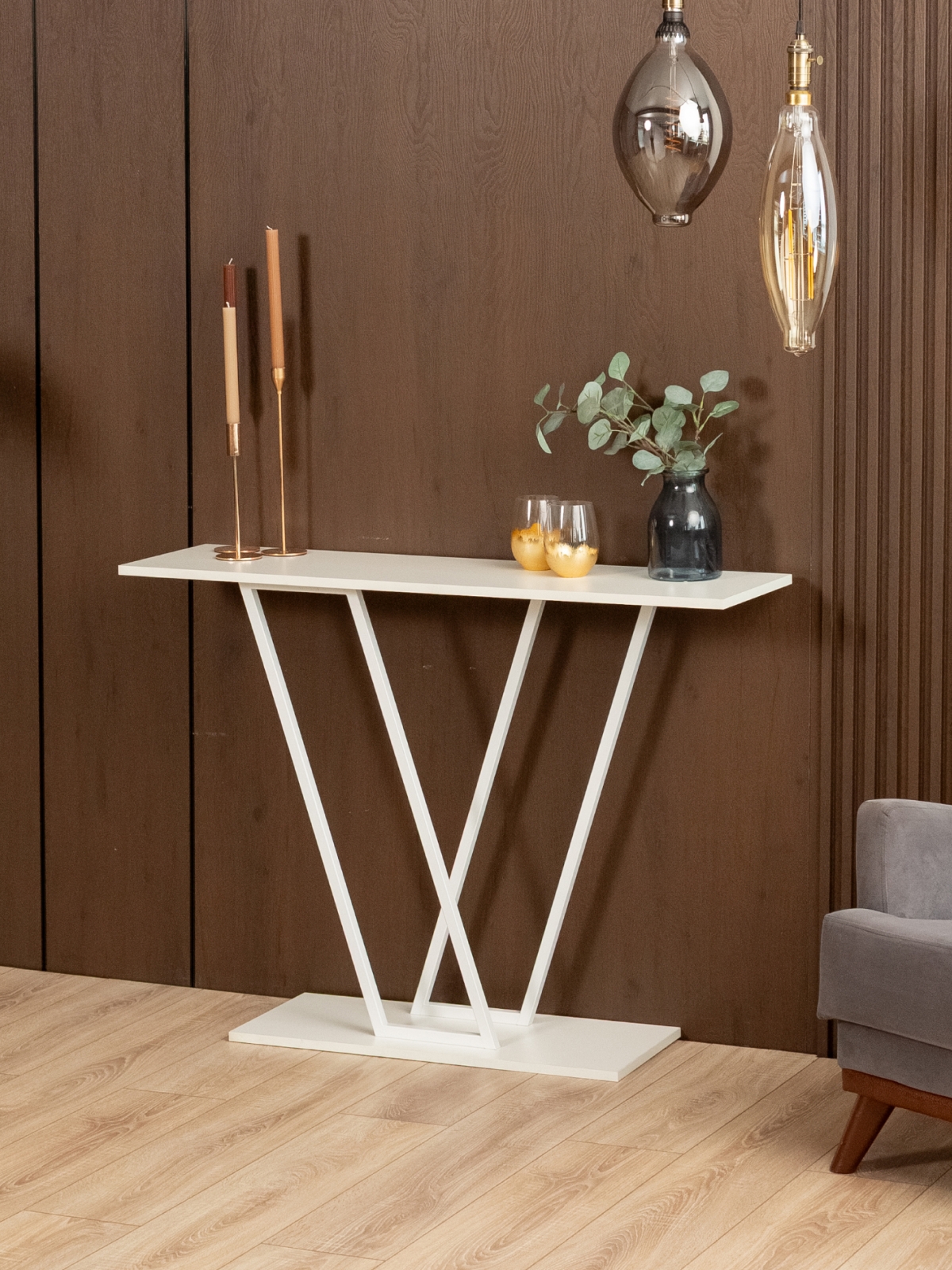 Консольный столик в прихожую лофт Чарко белый/белый