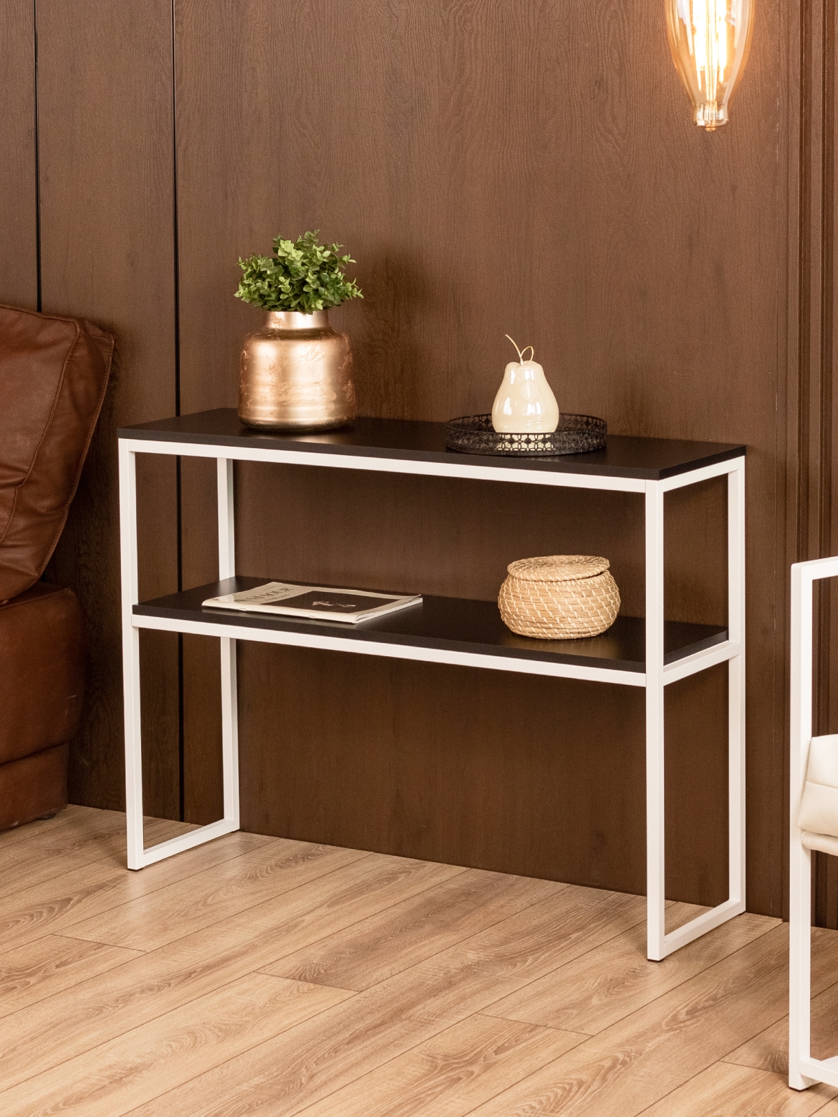 Туалетный консольный столик в стиле лофт Вакка белый/черный