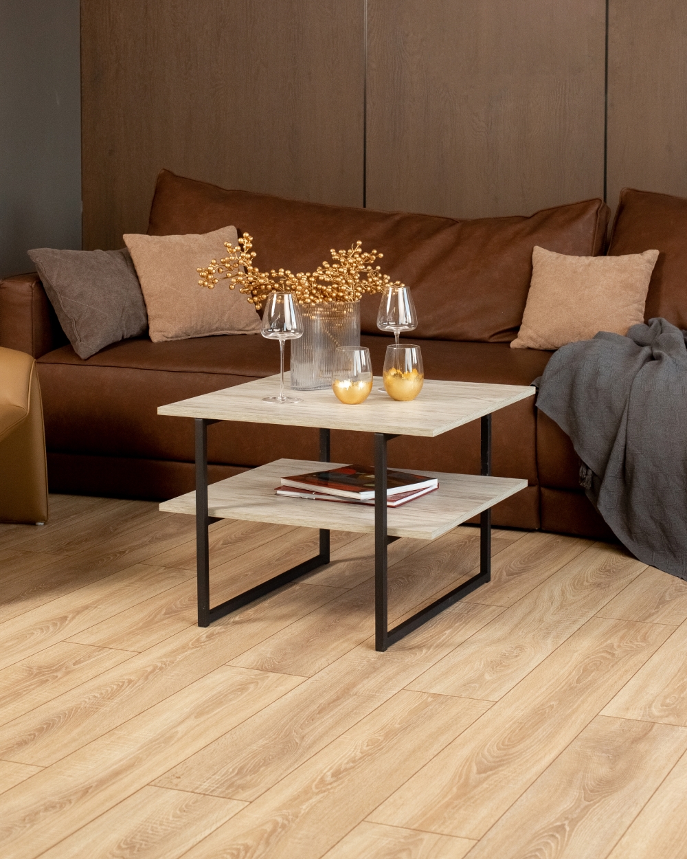 Журнальный столик для гостиной с полкой лофт Киву кашемир