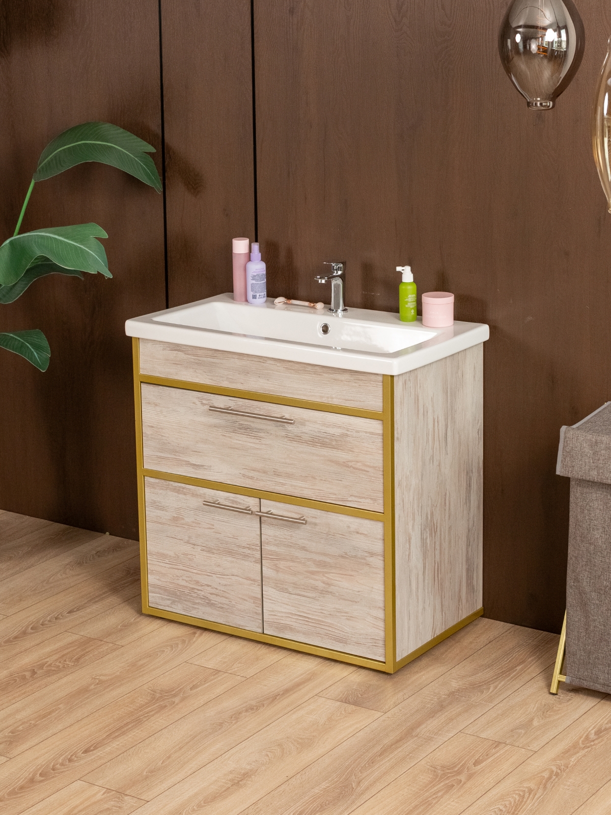 Тумба под раковину для ванной лофт Шимри золотой/кашемир