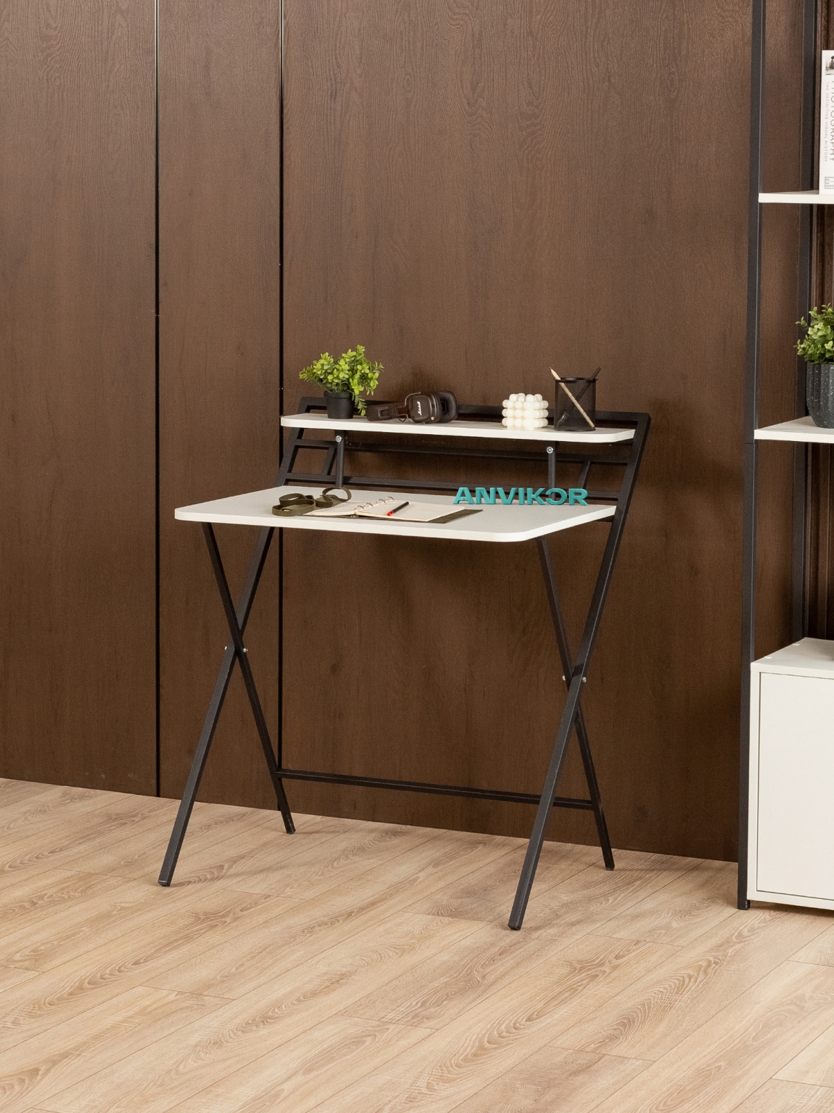 Стол складной письменный Симетo черный/белый