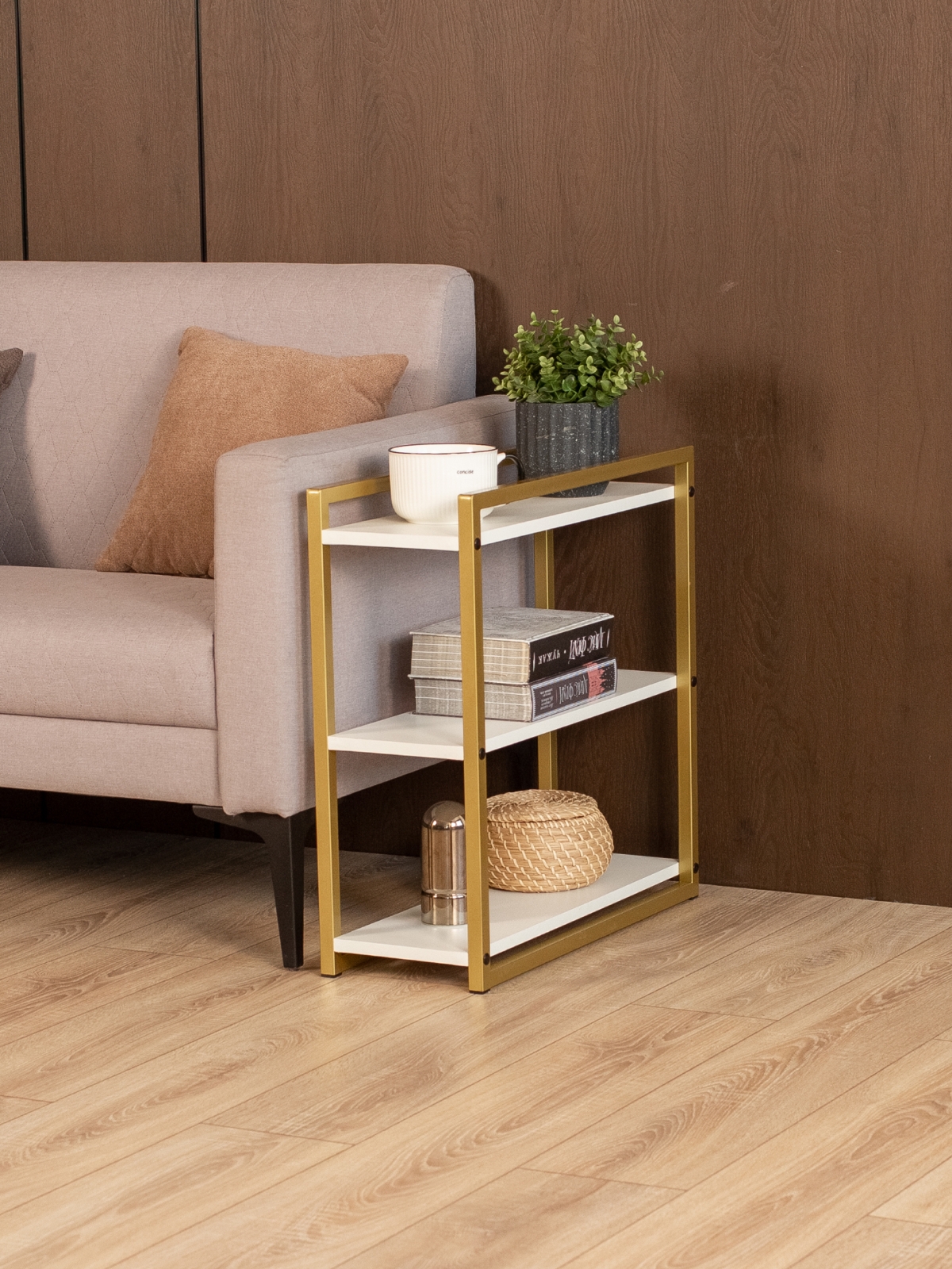 Столик придиванный приставной Ула золотой/белый