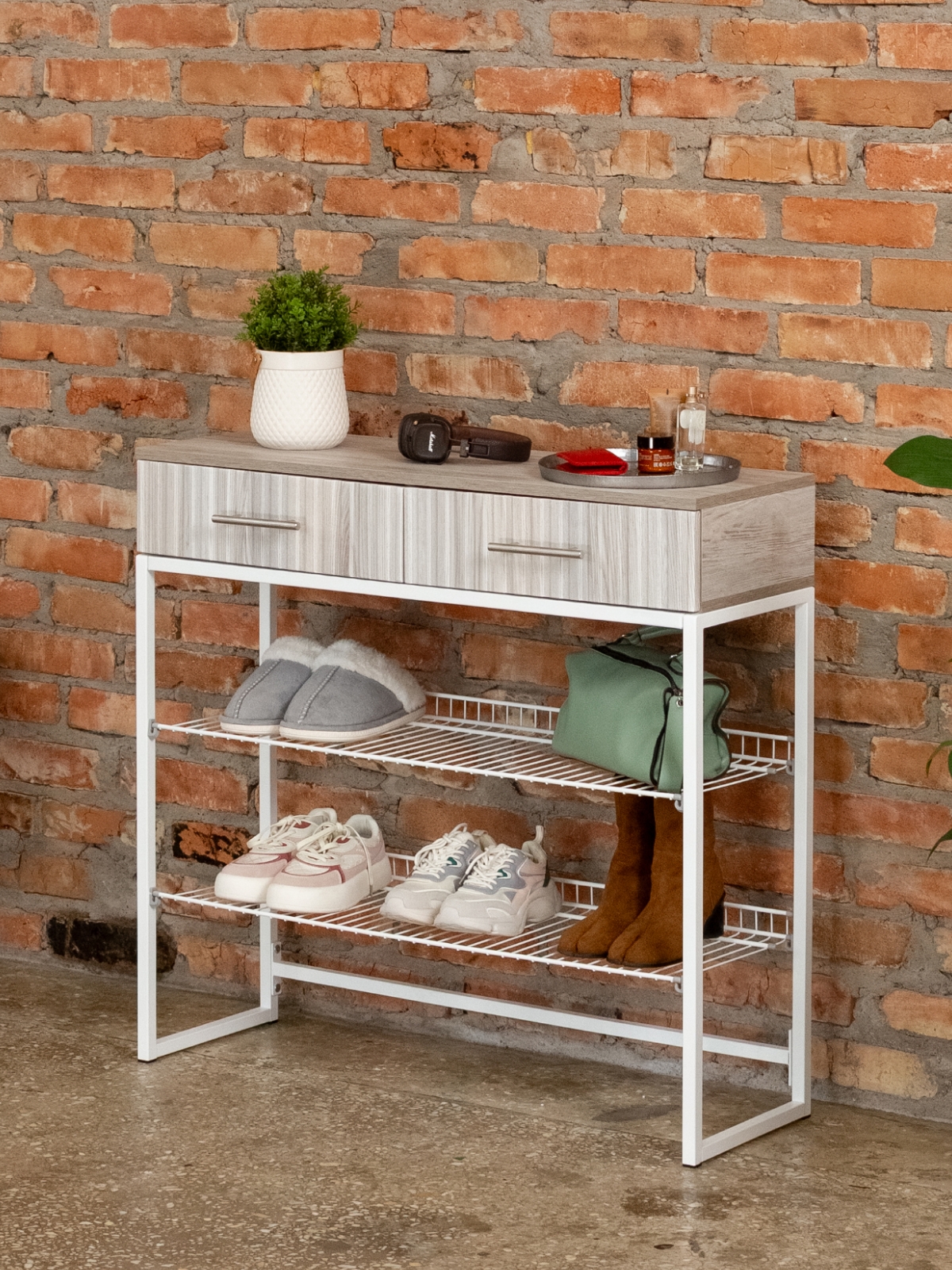 Обувница с фрезерованными фасадами Коди белый/кашемир