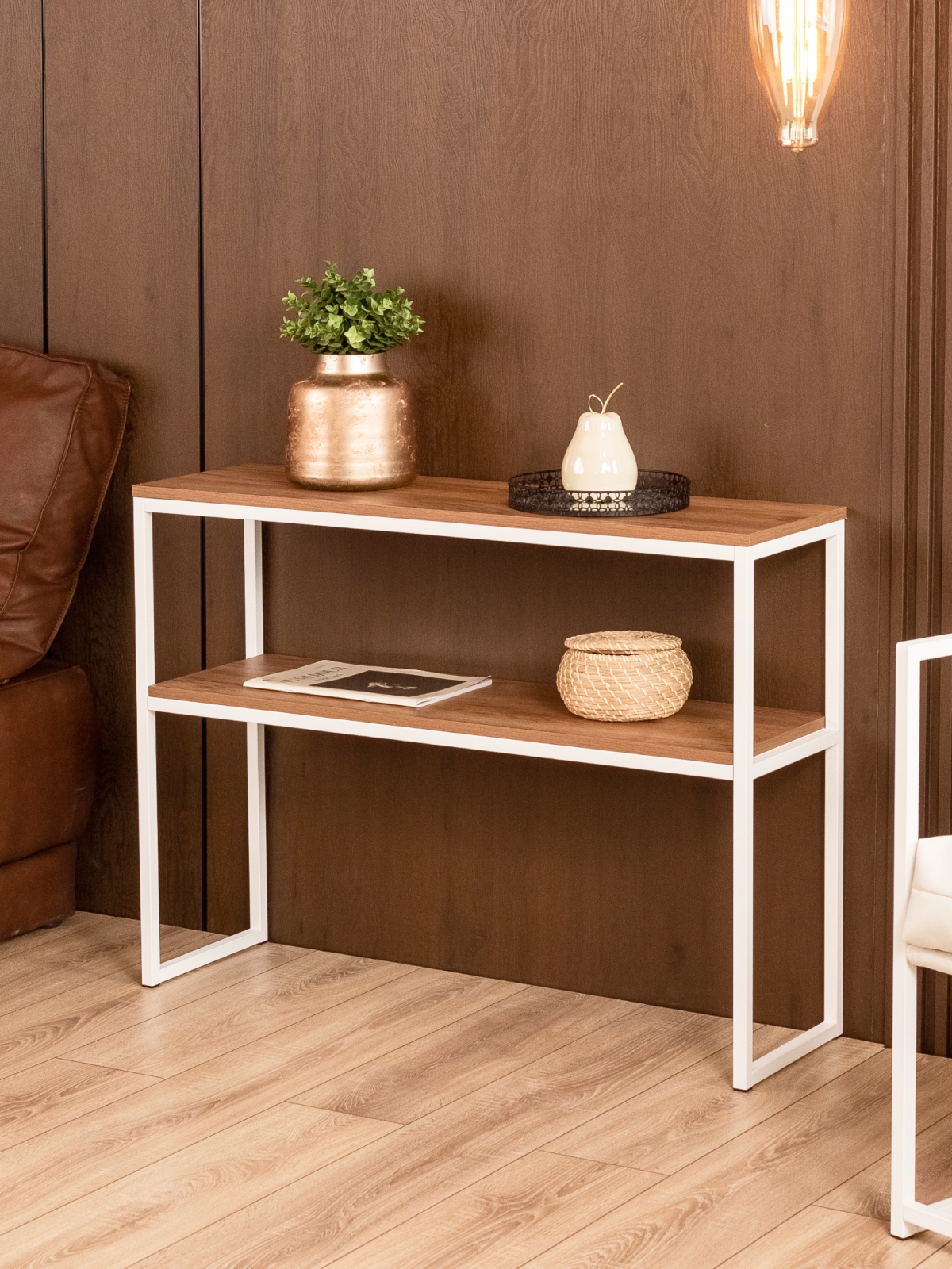 Туалетный консольный столик в стиле лофт Вакка белый/амаретто