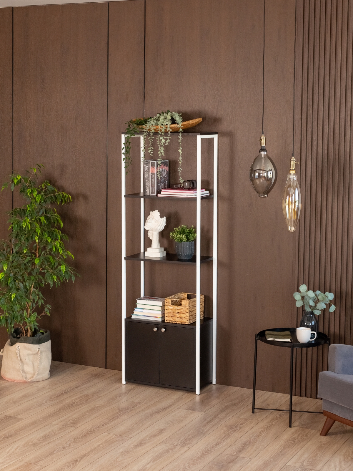 Стеллаж с тумбой и 3 полками Семуа белый/черный