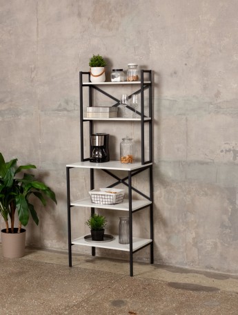 Стеллаж на кухню для микроволновки металлический лофт Истра черный/белый