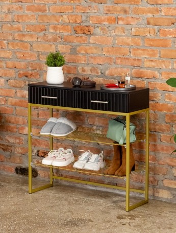 Обувница с фрезерованными фасадами Коди золотой/черный