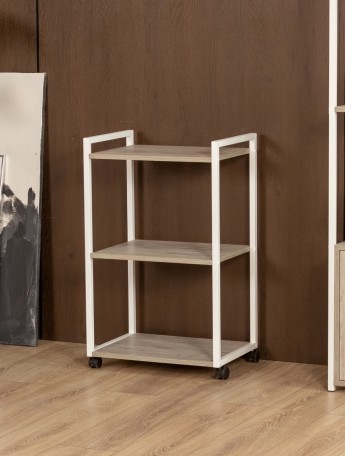 Косметологическая тележка трехъярусная на колесиках Амур белый/кашемир