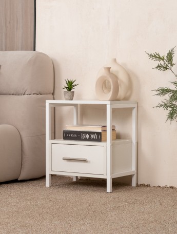 Прикроватная тумба с ящиком и полкой в стиле лофт Томо белый/белый