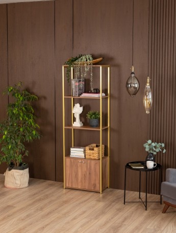 Стеллаж с тумбой и 3 полками Семуа золотой/амаретто