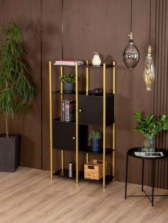 Стеллаж с дверцами и полками Сагамо золотой/черный