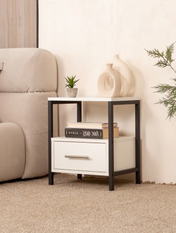 Прикроватная тумба с ящиком и полкой в стиле лофт Томо черный/белый