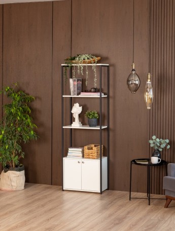 Стеллаж с тумбой и 3 полками Семуа черный/белый