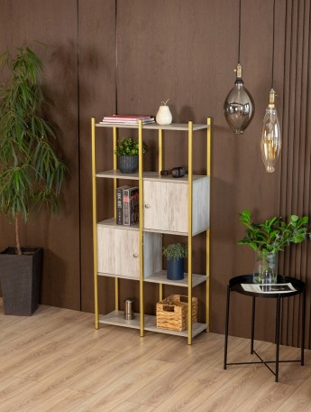 Стеллаж с дверцами и полками Сагамо золотой/кашемир