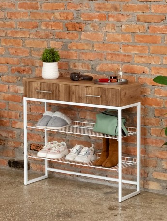 Обувница с фрезерованными фасадами Коди белый/амаретто