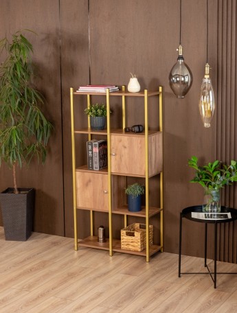 Стеллаж с дверцами и полками Сагамо золотой/амаретто