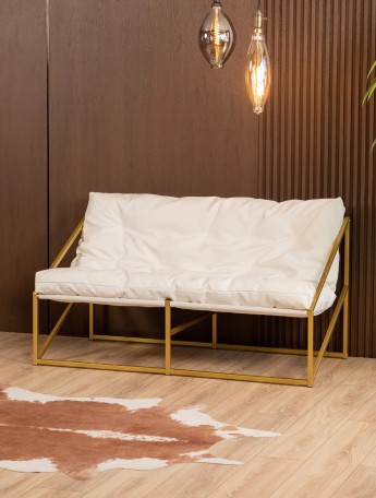 Диван металлический с мягкой подушкой Кирья кожа золотой/белый