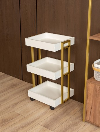 Тележка косметологическая на колесиках Ангара золотой/белый