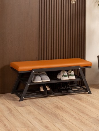 Обувница с мягким сиденьем экокожа Акера черный/коричневый